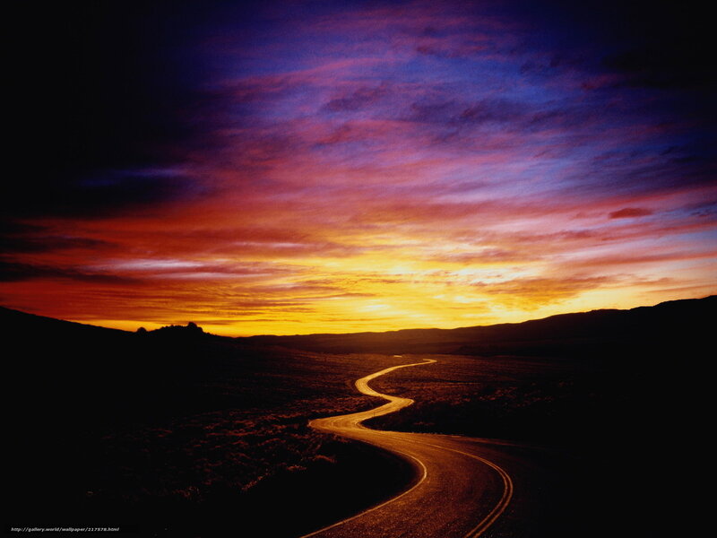 Winding Road at Sunset — Yellow, Dramatic