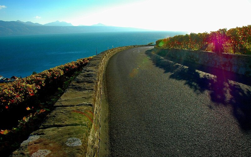 Winding road by the lake