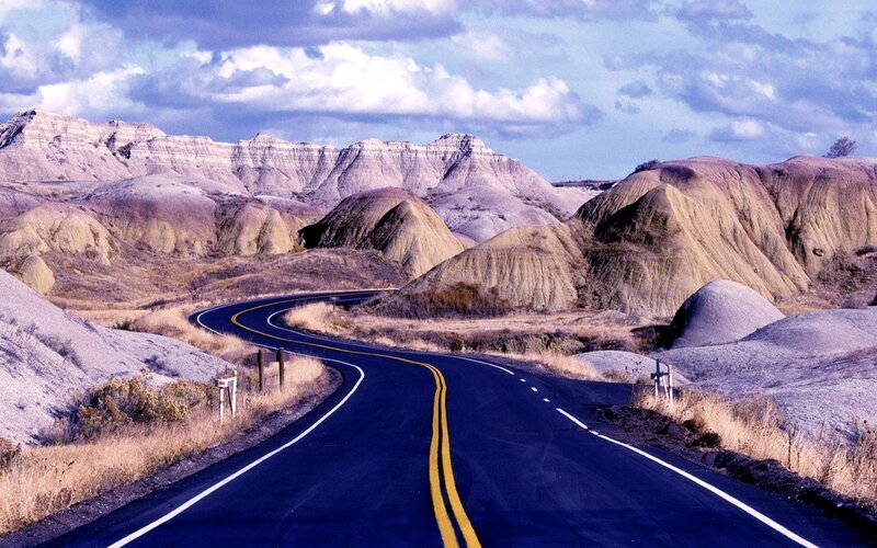 Winding Road in Badlands — Blue