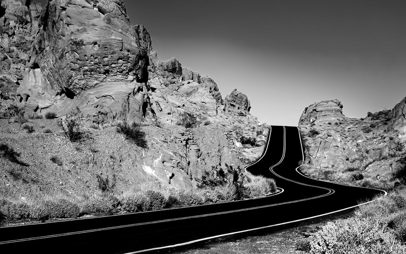 Winding Road in Canyon — Black, Dramatic