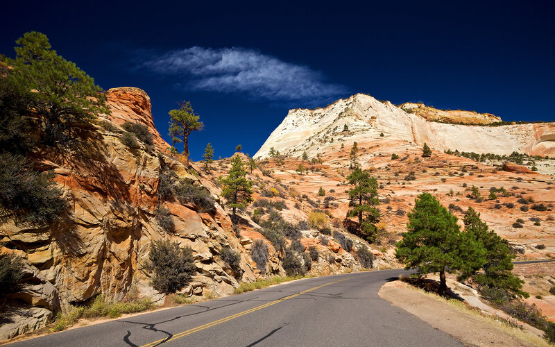 Winding Road in Canyon — Blue, Dramatic, Afternoon