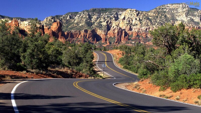 Winding Road in Canyon — Blue, Serene, Afternoon
