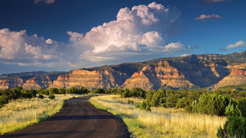 Winding Road in Canyon — Blue, Serene