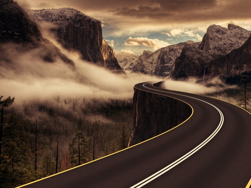 Winding Road in Canyon — Brown