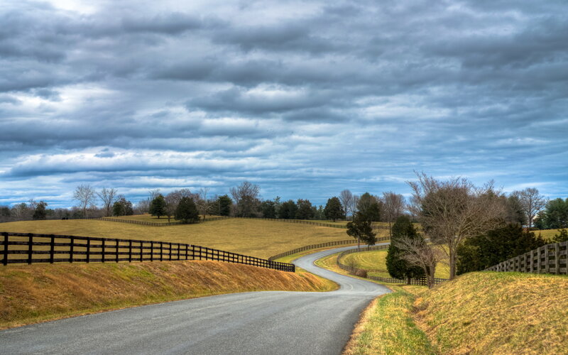 Winding Road in Countryside — Gray
