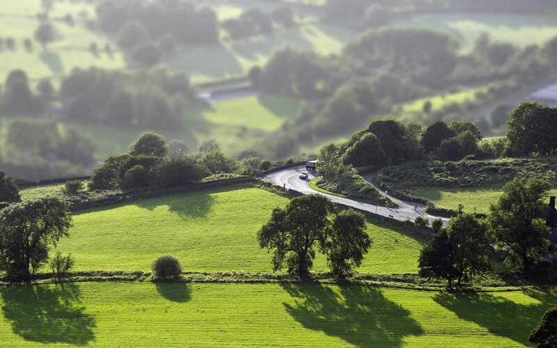 Winding Road in Countryside — Green, Serene, Afternoon, Photograph, Car, Trees