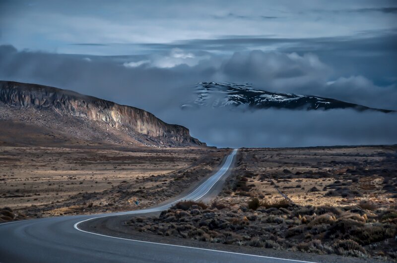 Winding Road in Desert — Blue, Dramatic