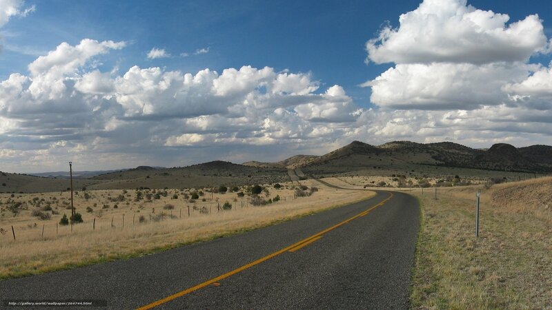 Winding Road in Desert — Blue, Serene, Afternoon