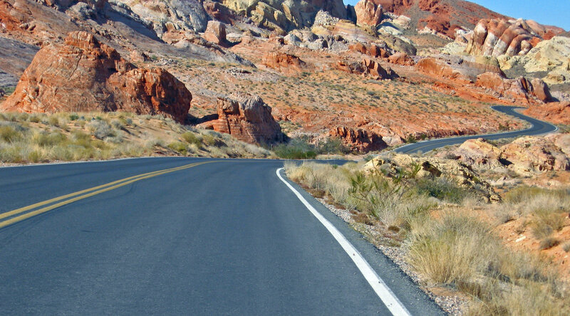 Winding Road in Desert — Blue