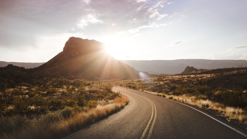 Winding Road in Desert — Brown, Serene