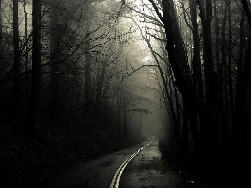 Winding Road in Fog — Black, Dark