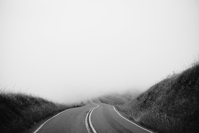 Winding Road in Fog — Black