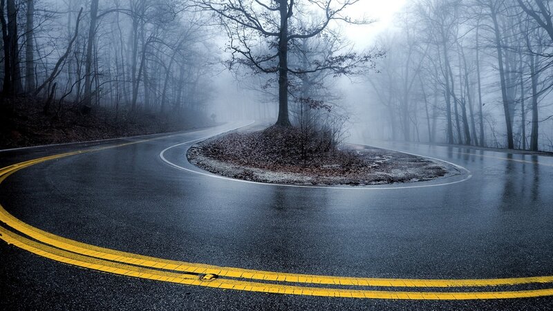 Winding Road in Fog — Gray