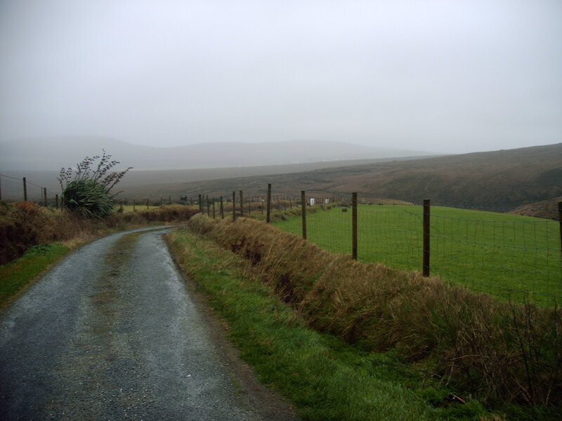 Winding road in foggy countryside