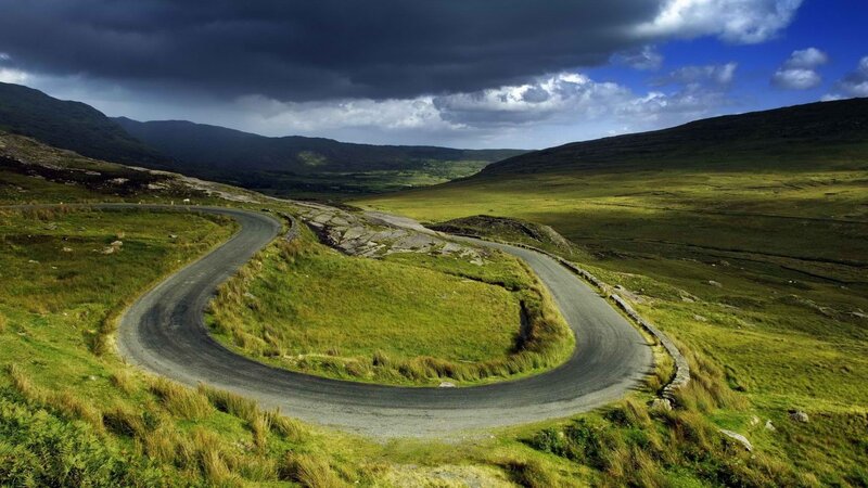 Winding Road in Hills — Green, Dramatic
