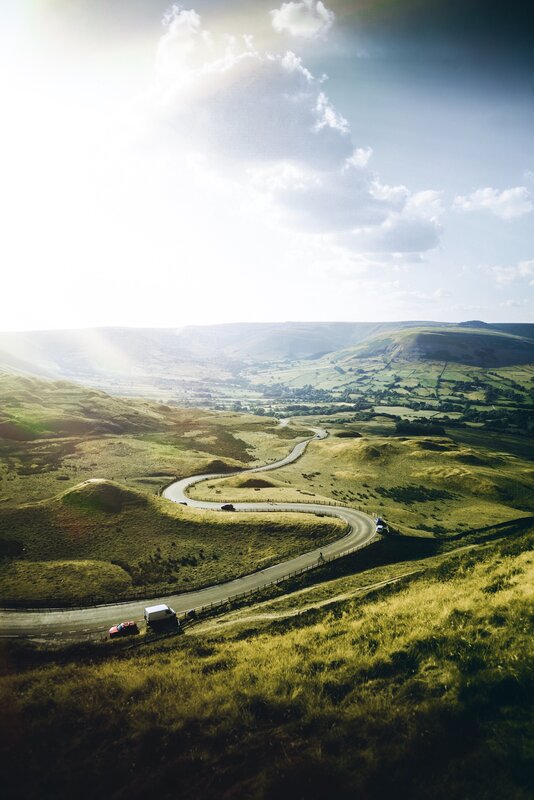 Winding Road in Hills — Green, Serene, Afternoon, Photograph