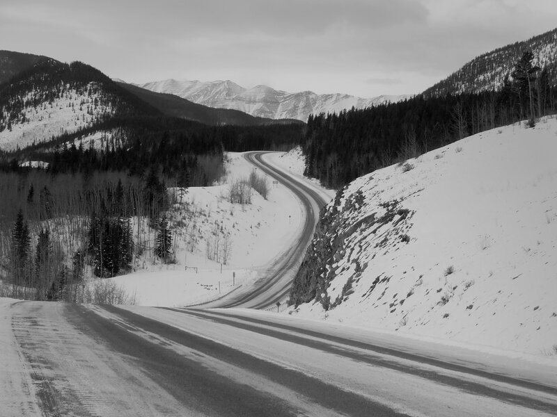 Winding Road in Mountains — Black, Serene