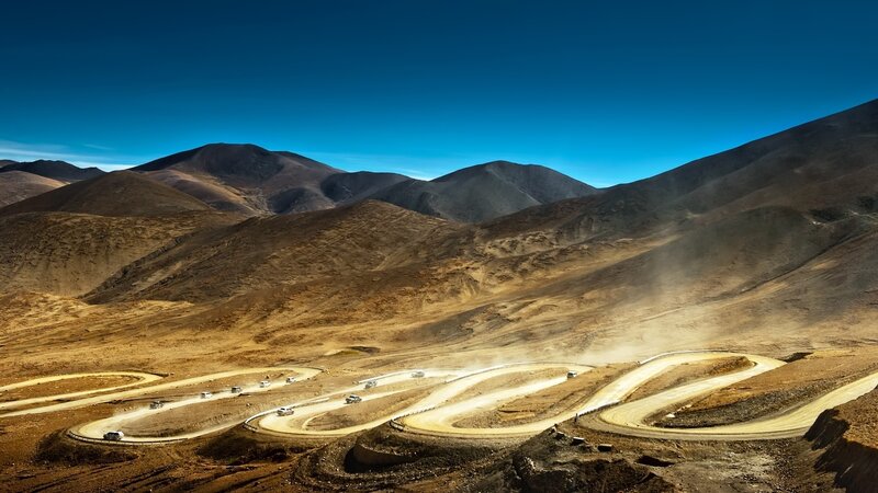 Winding Road in Mountains — Blue, Arid