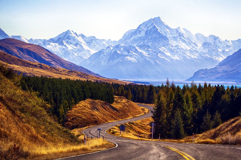 Winding Road in Mountains — Blue, Serene, Afternoon