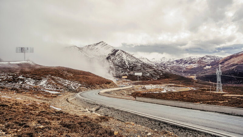 Winding Road in Mountains — Brown, Dramatic, Winter