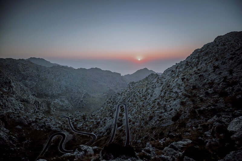 Winding Road in Mountains — Gray, Dramatic, Sunset