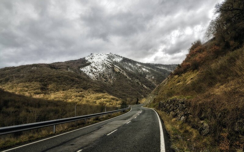 Winding Road in Mountains — Gray, Dramatic