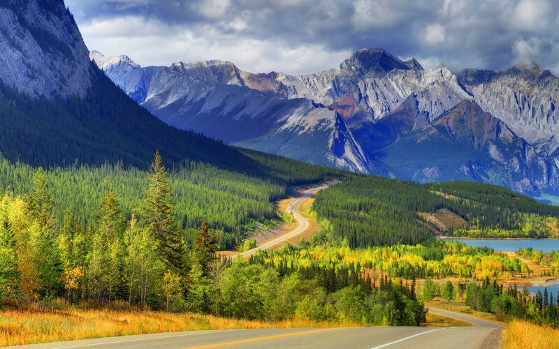 Winding Road in Mountains — Green, Dramatic, Autumn, Photograph, Forest