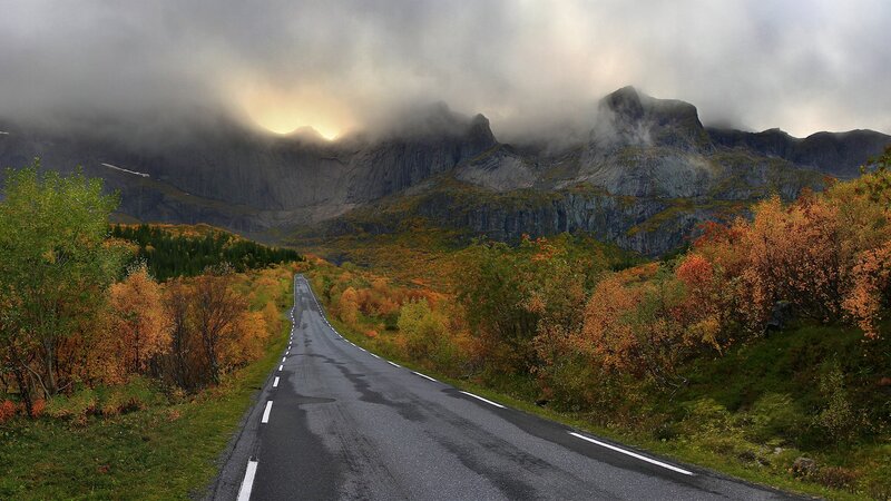 Winding Road in Mountains — Green, Dramatic, Autumn