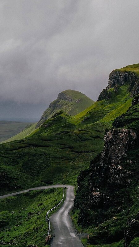Winding Road in Mountains — Green, Dramatic, Photograph, Clouds