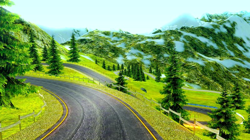 Winding Road in Mountains — Green, Serene, Afternoon, 3d Render