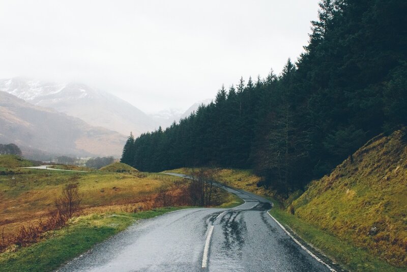 Winding Road in Mountains — Green, Serene, Autumn, Photograph, Forest