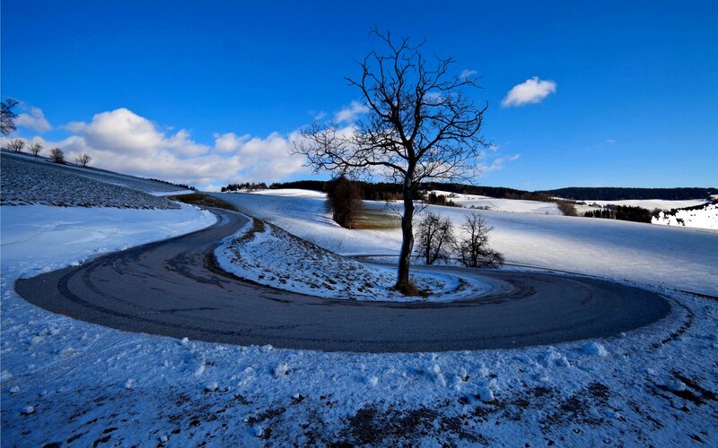 Winding Road in Snow — Blue