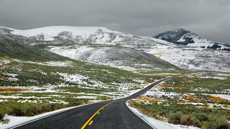 Winding Road in Snow — Gray, Dramatic, Winter