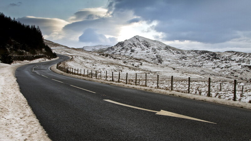 Winding Road in Snow — Gray