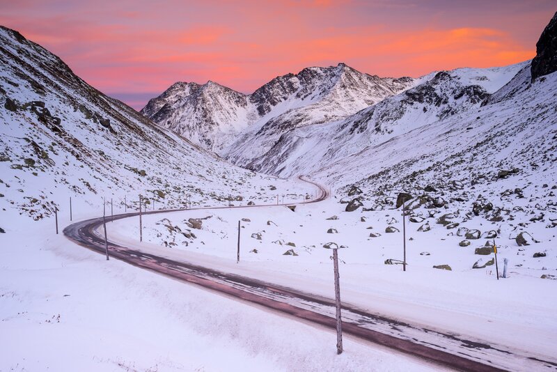 Winding Road in Snow — Pink