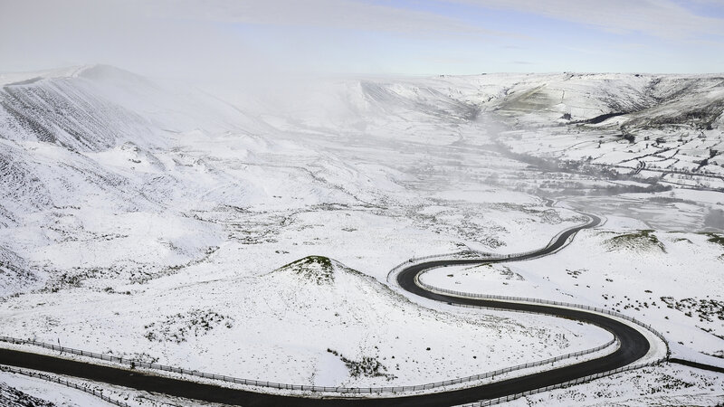 Winding Road in Snow — White