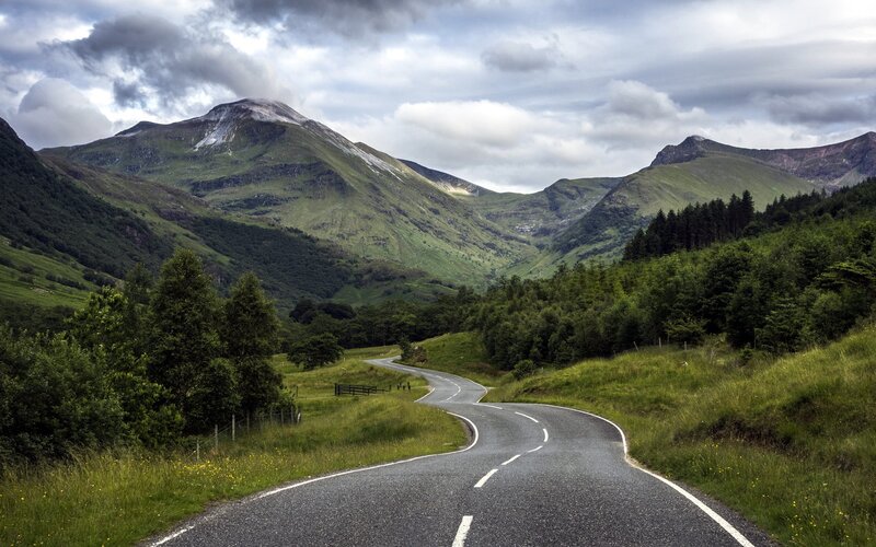 Winding Road in Valley — Green, Dramatic, Afternoon