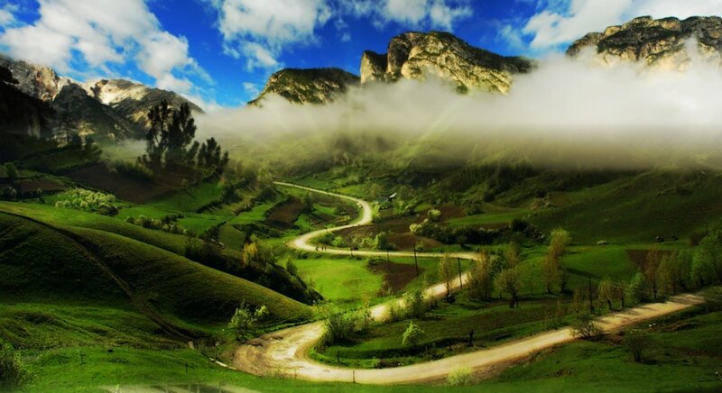 Winding Road in Valley — Green
