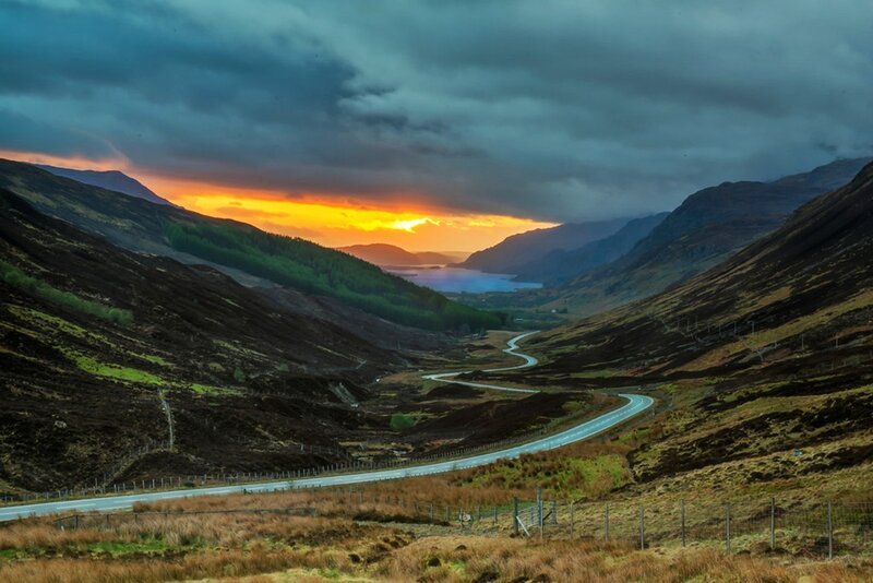 Winding Road in Valley — Orange, Dramatic