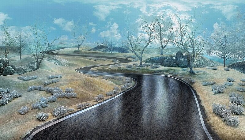 Winding Road in Winter — Blue, Serene