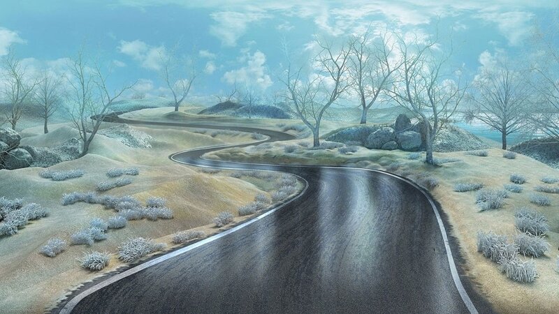 Winding Road in Winter — Blue