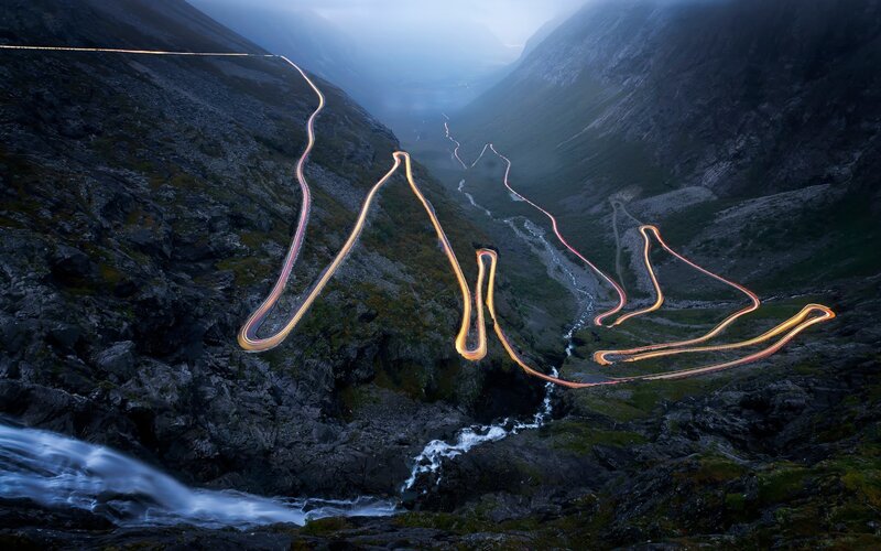 Winding Road Light Trails