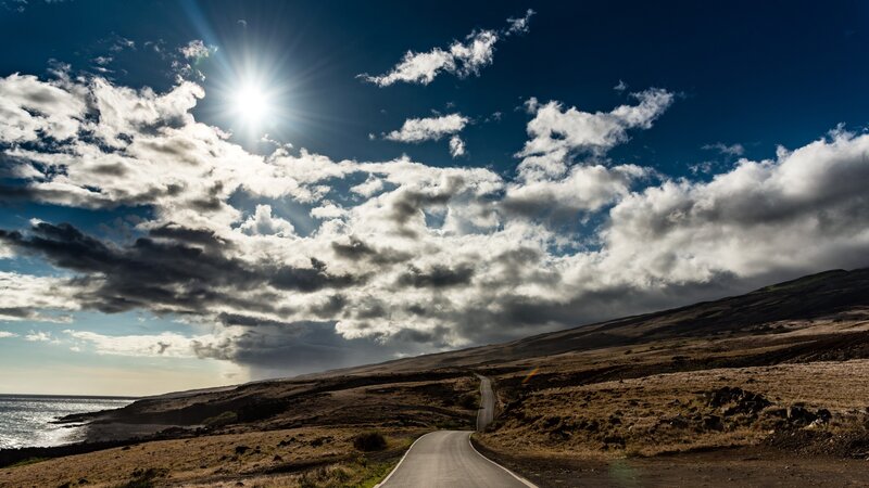 Winding Road on Hillside — Blue, Dramatic
