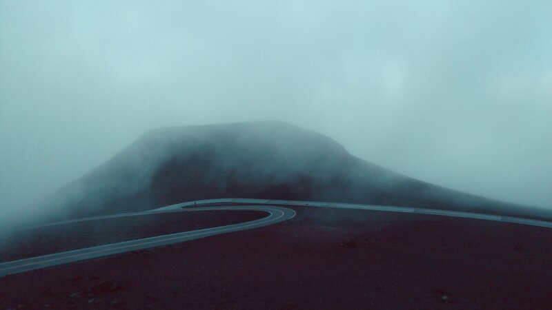 Winding Road on Mountain — Gray, Misty