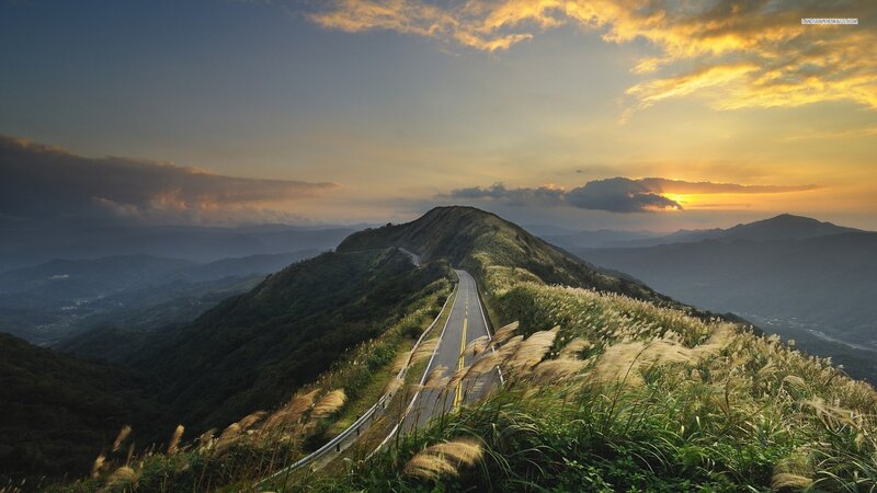Winding Road on Mountain — Green, Serene