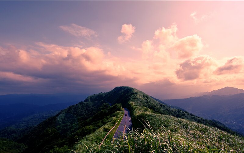 Winding Road on Mountain — Pink