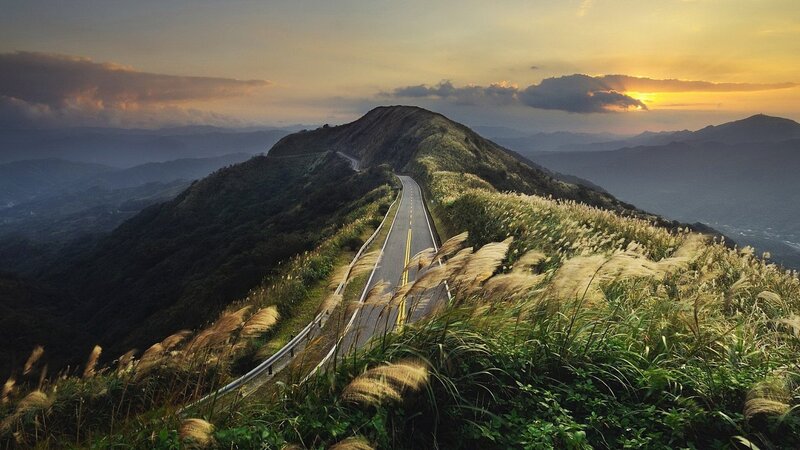 Winding Road on Mountain — Yellow, Serene