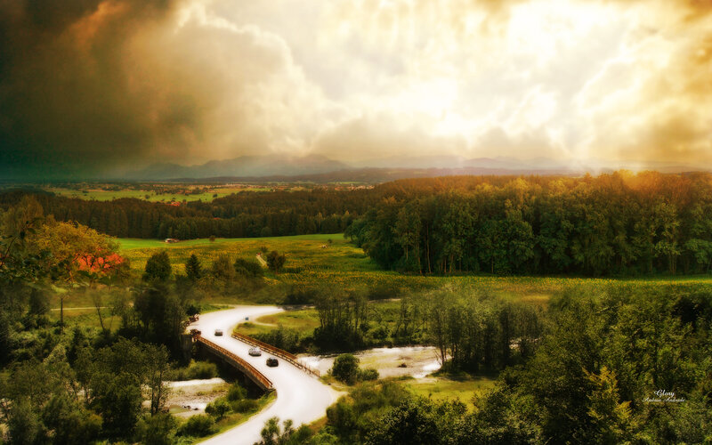 Winding Road over River