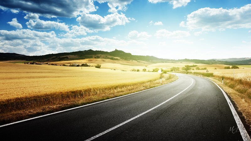 Winding Road Through Fields — Yellow