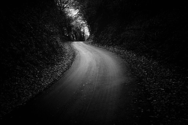 Winding Road Through Forest — Black